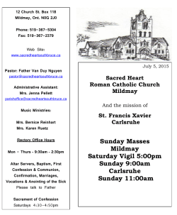 Sunday Masses Mildmay Saturday Vigil 5:00pm