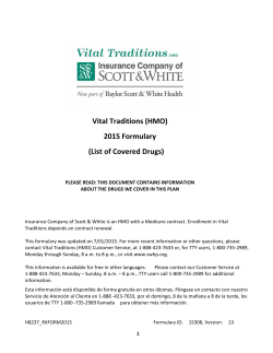 Vital Traditions (HMO) 2015 Formulary (List of Covered Drugs)