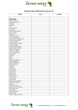 Mountain Zebra National Park: Species List