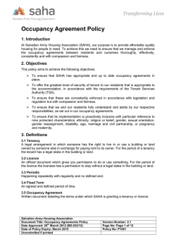 Occupancy Agreement Policy - Salvation Army Housing Association