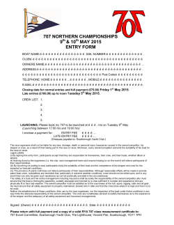 707 NORTHERN CHAMPIONSHIPS 9th & 10th MAY 2015 ENTRY