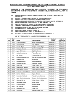 ADMISSION OF FIT CANDIDATES AS PER THE LIST GIVEN