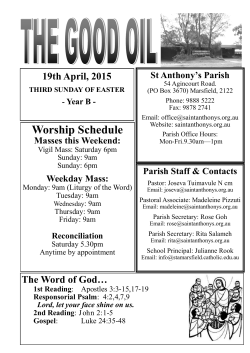 Worship Schedule - St Anthony`s Parish Marsfield