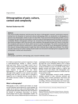 Ethnographies of pain: culture, context and complexity