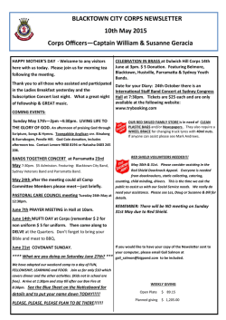 BLACKTOWN CITY CORPS NEWSLETTER 10th May 2015 Corps