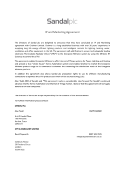 23rd March 2015 - IP and Marketing Agreement