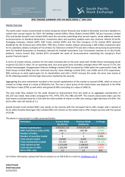 SPSE TRADING SUMMARY FOR THE WEEK ENDED 1ST MAY