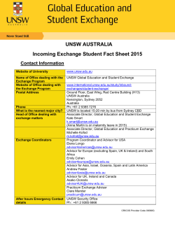 UNSW AUSTRALIA Incoming Exchange Student Fact Sheet 2015