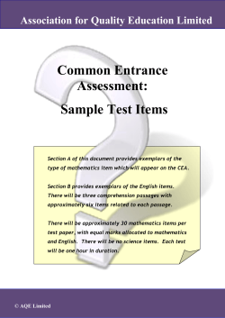 Common Entrance Assessment: Sample Test Items