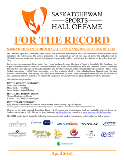 For the Record April 2015 - Saskatchewan Sports Hall of Fame
