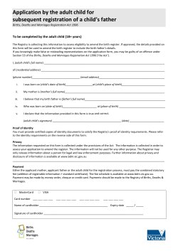 Application for Subsequent Registration of a Child`s Father