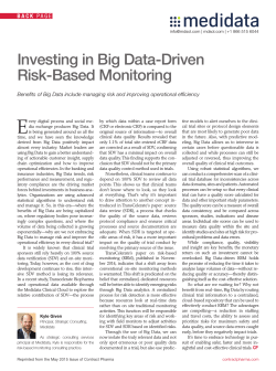 Investing in Big Data-Driven Risk-Based Monitoring