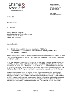 BCCLA letter to SIRC about new documents