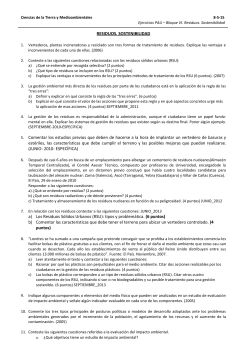 Ejercicios PAU CyL 2004-2014 â Bloque VI. Residuos. Sostenibilidad