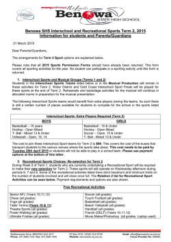 2015 Term 2 Sports letter for students and parents