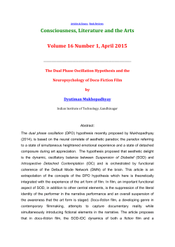 Consciousness, Literature and the Arts Volume 16 Number 1, April