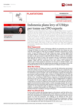 Indonesia plans levy of US$50 per tonne on CPO