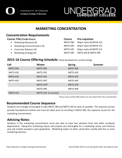 MARKETING CONCENTRATION - Lundquist College of Business