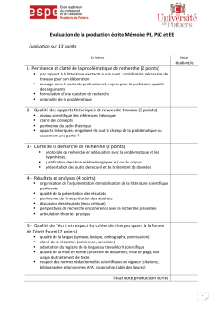 Evaluation de la production Ã©crite MÃ©moire PE, PLC et EE