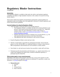 Regulatory Binder Instructions