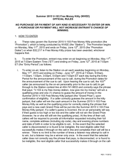 SUMMER 2015 Free Money Kitty On-Air Rules