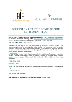 SEMINAR ON INVESTOR STATE DISPUTE SETTLEMENT (ISDS)