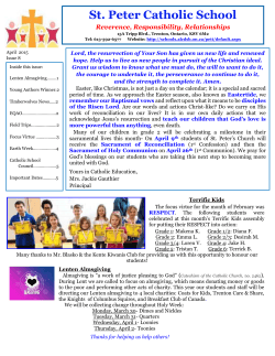 SPCS April 2015 newsletter - Algonquin & Lakeshore Catholic