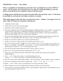 CHEMISTRY 11 Notes - Mrs. Jeffrey This is a compilation of