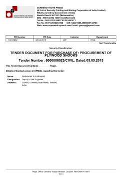 TENDER DOCUMENT FOR PURCHASE OF: PROCUREMENT OF