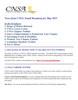 News from CNSA: Email Broadcast for May 2015