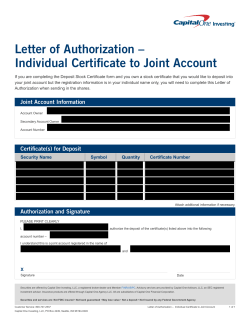 Letter of Authorization â Individual Certificate to Joint Account