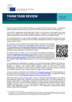 APRIL 2015 ISSUE 23 Welcome to issue 23 of the Think Tank