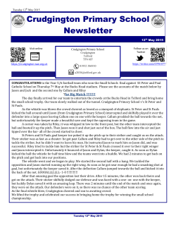 Newsletter 12th May 2015