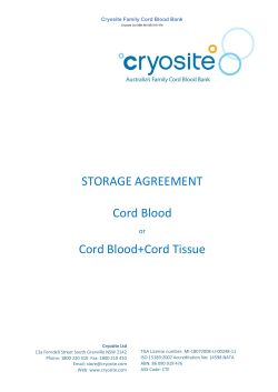 STORAGE AGREEMENT Cord Blood Cord Blood+Cord Tissue