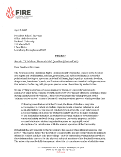 Letter from FIRE to Bucknell University, April 7, 2015