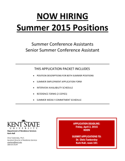 NOW HIRING Summer 2015 Positions