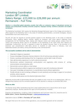 Marketing Coordinator London IBT Limited. Salary Range: Â£23,000