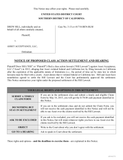 NOTICE OF PROPOSED CLASS ACTION SETTLEMENT AND