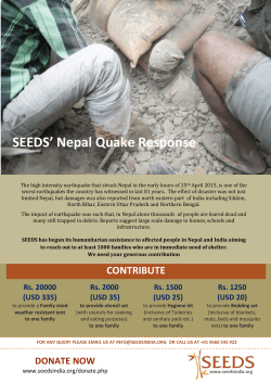 SEEDS` Nepal Quake Response Rs. 20000 (USD 335)