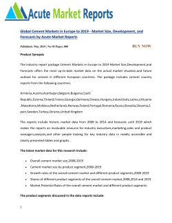 Global Cement Markets in Europe to 2019 - Market Size, Development, and Forecasts by Acute Market Reports