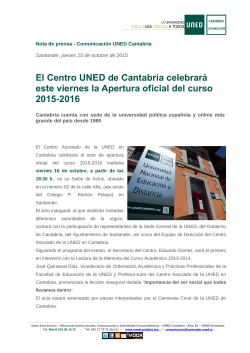 20151015 NP El Centro UNED de Cantabria celebrará este viernes Apertura Curso 2015-2016