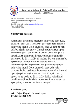 Ambulanta družinske medicine zdravnice Saše Kos, dr. med., spec