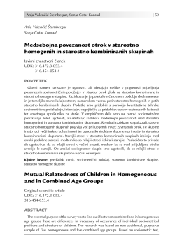 Medsebojna povezanost otrok v starostno homogenih in starostno