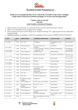 Seznam poti za obdobje oktober 2014 – junij 2015.