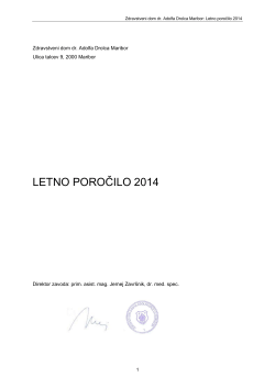 LETNO POROČILO 2014 - ZD dr. Adolfa Drolca, Maribor: Prva stran