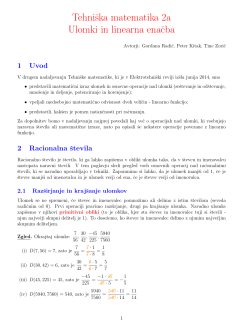 Tehniška matematika (TM2a) - ulomki in linearna enačba