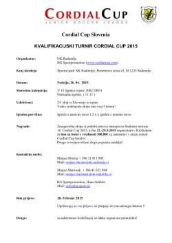 (U13) /Razpis za KVALIFIKACIJSKI TURNIR ZA CORDIAL CUP 2015