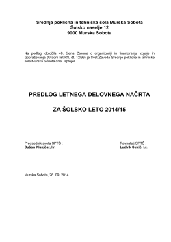 Letni delovni načrt 2014/2015 - Srednja poklicna in tehniška šola