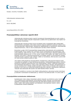 Finanssipolitiikan valvonnan raportti 2015/Lausunto