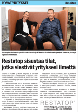 Restatop sisustaa tilat, jotka viestivät yrityksesi ilmettä - Y